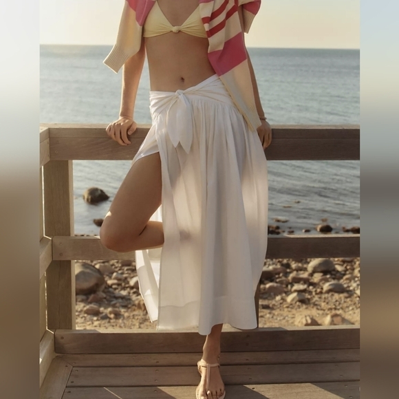 Anthropologie Poplin Tie Front Side Slit Midi Skirt in White Sz 1X and 3X NWT - Picture 5 of 11